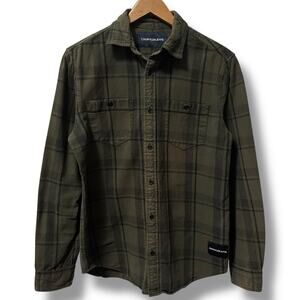 Calvin Klein Jeans Olive Green Plaid Flannel Button Up Shirt Men’s S Cotton